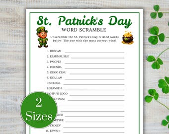 St. Patrick's Day Word Scramble, St. Patrick's Day Party Game, St Pattys Day Game, St. Patrick's Day Printable, Group Game