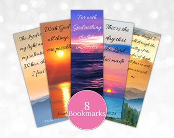 Printable Bible Verse Bookmarks, Christian Bookmarks, Set of 8 Bible Verse Bookmarks, Digital Bookmarks to Download