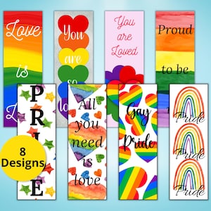 Set of 8 Pride Bookmarks, LGBTQ+ Bookmarks, Printable Pride Bookmarks, Gay Pride Bookmarks