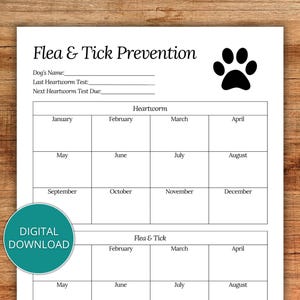 Flea and Tick Prevention Tracker, Heartworm Prevention Tracker, Dog Monthly Medication Tracker, New Puppy Flea and Tick Medication Tracker