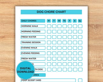 Dog Chore Chart, Dog Care Tracker, Puppy Care Checklist, New Puppy Chore Chart