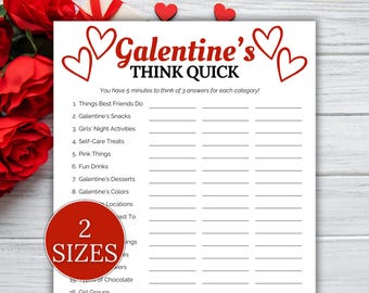 Galentines Day Think Quick Game, Galentine's Party Game, Galentine's Printable Game, Ice Breaker Games, Valentine's Game, Ladies Night Games