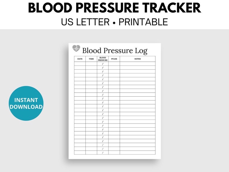 Printable Blood Pressure Log, Blood Pressure Tracker Printable - Etsy