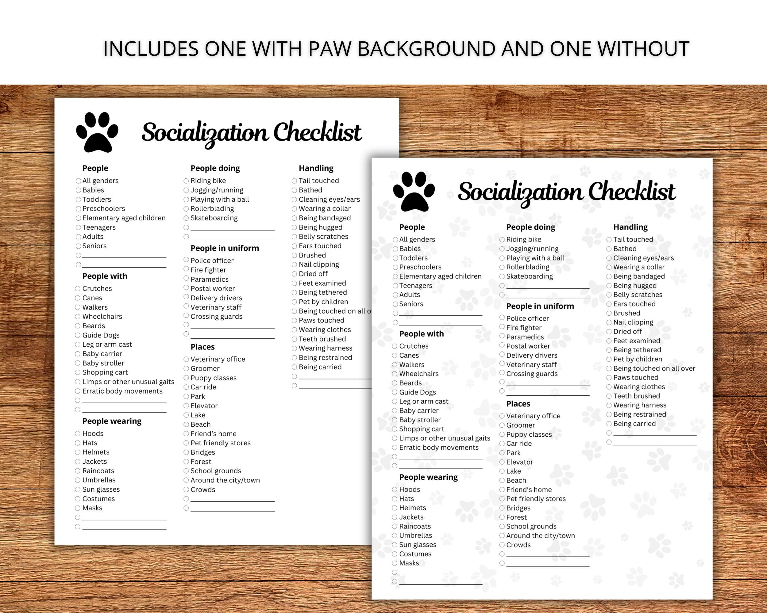Puppy Socialization Checklist Dog Socialization Checklist Printable