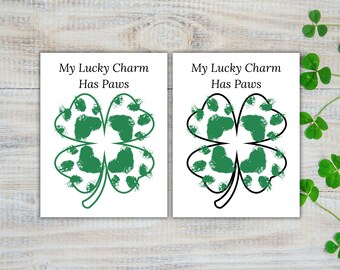 St. Patrick's Day Pawprint Art, St. Patrick's Day Pawprint Craft, Dog Mom Gift, Paw Print Art, Paw Print Craft, Lucky Charm Pawprint Art