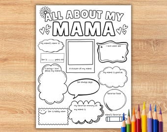 All About Mama Printable, All About My Mama Mother's Day Gift, Mother's Day Craft, All About Mom Coloring Page, All About Mama Activity Page