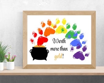 St. Patrick's Day Pawprint Art, St. Patrick's Day Pawprint Craft, Dog Mom Gift, Paw Print Art, Paw Print Craft, Rainbow Pawprint Art