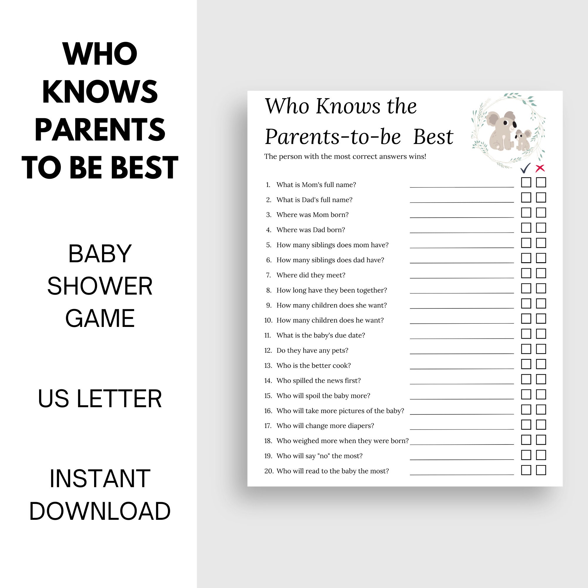 Who Knows the Parentstobe Best Baby Shower Game Printable Etsy