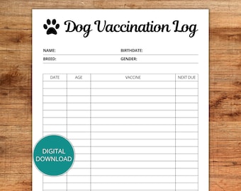 Dog Vaccination Log, Puppy Vaccination Tracker, Printable Pet Vaccination Log, New Puppy Vaccination Tracker