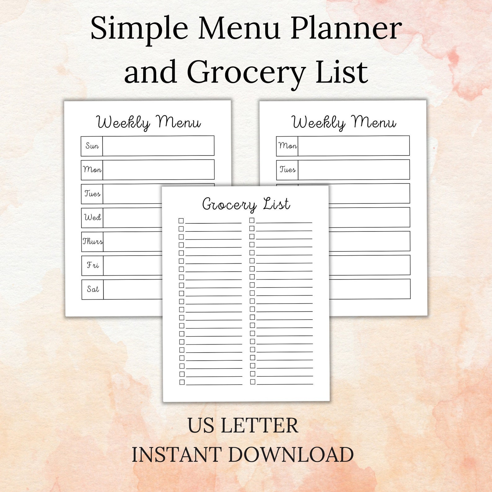 Printable Menu Planner and Grocery List - Etsy