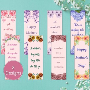 Set of 8 Mother&#39;s Day Bookmarks, Bookmarks for Mom, Mother&#39;s Day Gift, Booklovers Gift, Bookmark for Women, Digital Bookmarks to Download