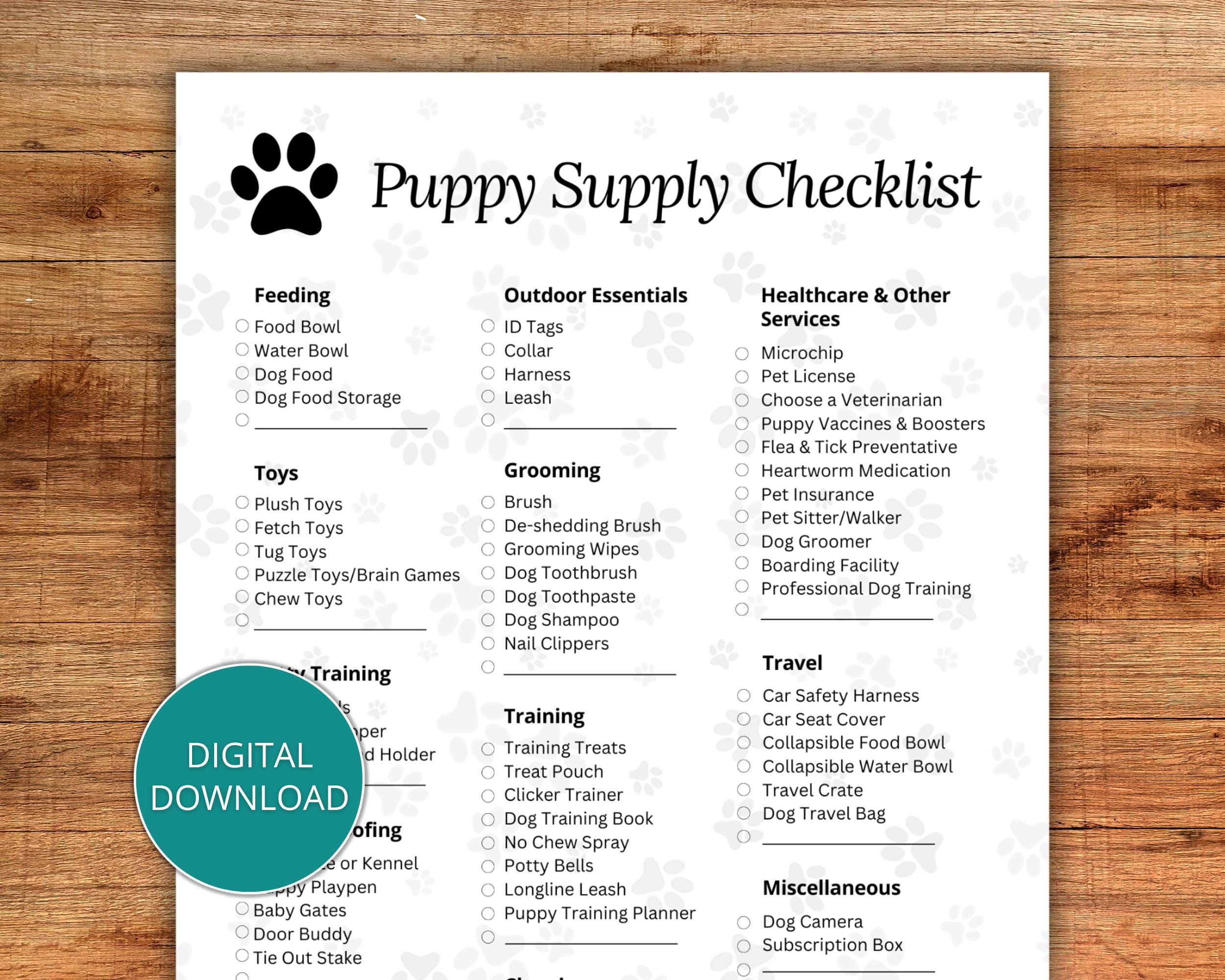 New Puppy Checklist, New Puppy Shopping List, Printable Puppy Checklist ...