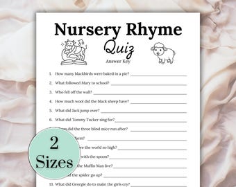 Nursery Rhyme Quiz, Nursery Rhyme Game, Nursery Rhyme Baby Shower Game, Baby Shower Party Game, Couples Baby Shower Game, Ice Breaker Game
