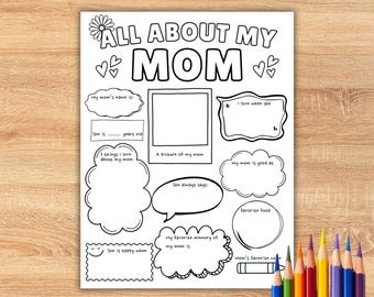 All About Mom Printable, All About My Mom Mother's Day Gift, Mother's Day Craft, All About Mom Coloring Page, All About Mom Activity Page