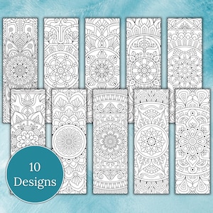 Juego de 10 marcapáginas de mandala, marcapáginas para colorear, marcapáginas digitales para descargar, regalo para calcetines, marcapáginas SVG, mandala SVG, v2