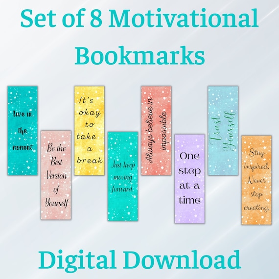 Printable Bookmarks With Motivational Sayings Set of 8 Etsy Printable Bookmarks With Motivational Sayings Set of 8 Etsy
