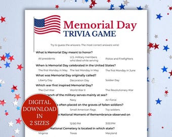 Memorial Day Trivia Game, Memorial Day Games, Family Reunion Games, Patriotic Games, Memorial Day Ice Breaker Game, Memorial Day Activity