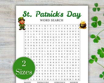 St. Patrick's Day Word Search, St. Patrick's Day Party Game, St Pattys Day Game, St. Patrick's Day Printable, Holiday Word Search