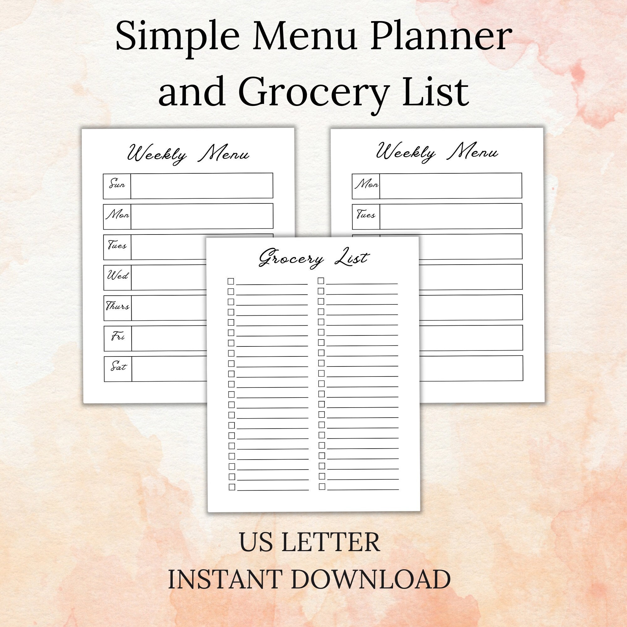Printable Menu Planner and Grocery List - Etsy