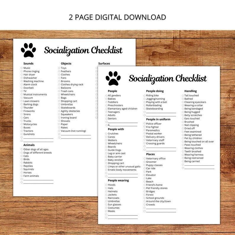 Puppy Socialization Checklist, Dog Socialization Checklist, Printable ...