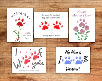 Mother&#39;s Day Pawprint Art, Mother&#39;s Day Pawprint Craft Bundle, Dog Mom Gift, Printable PDF