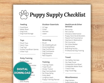 New Puppy Checklist, New Puppy Shopping List, Printable Puppy Checklist, New Puppy Checklist Printable, Dog Supply List, New Dog Shopping