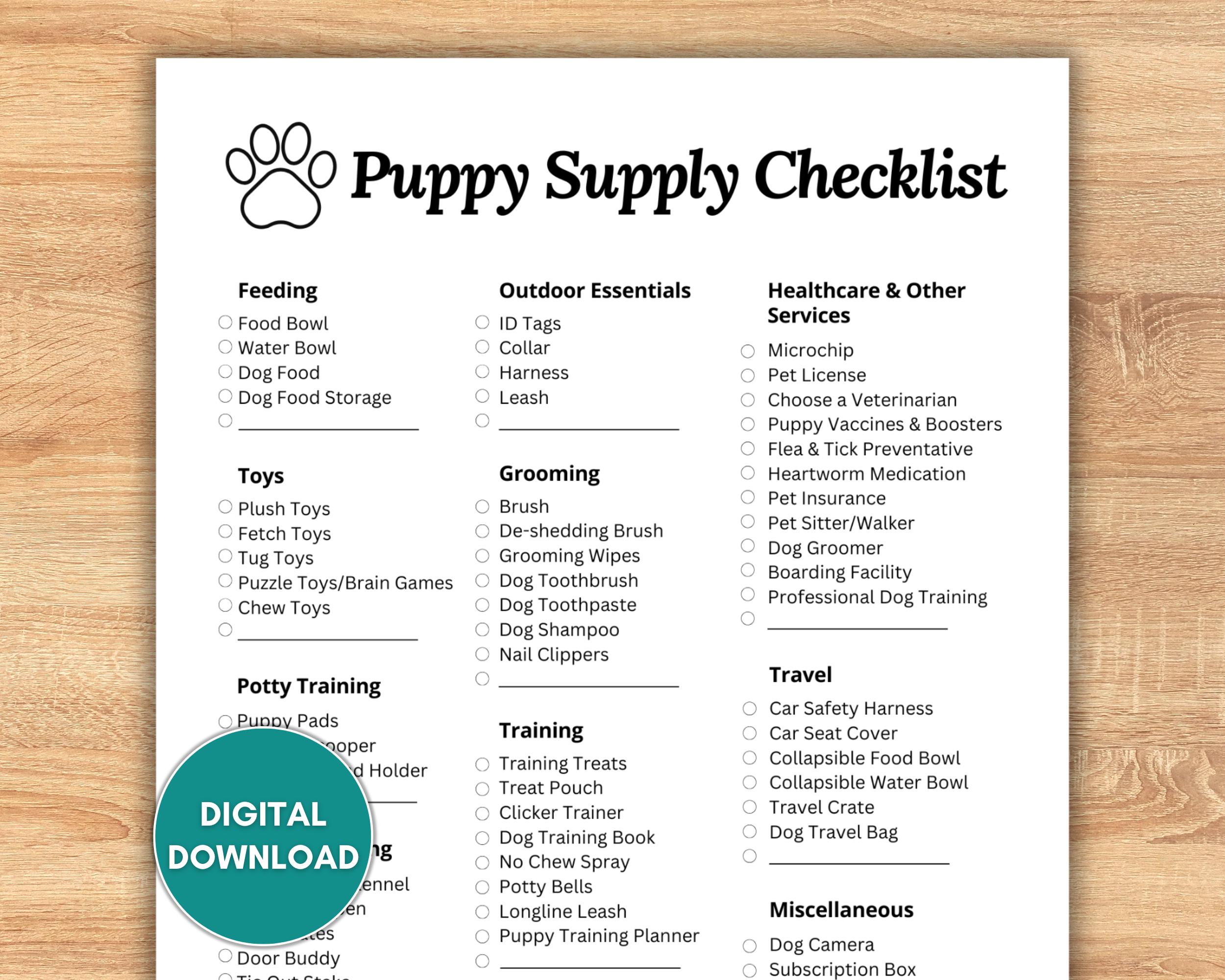 New Puppy Checklist, New Puppy Shopping List, Printable Puppy Checklist ...