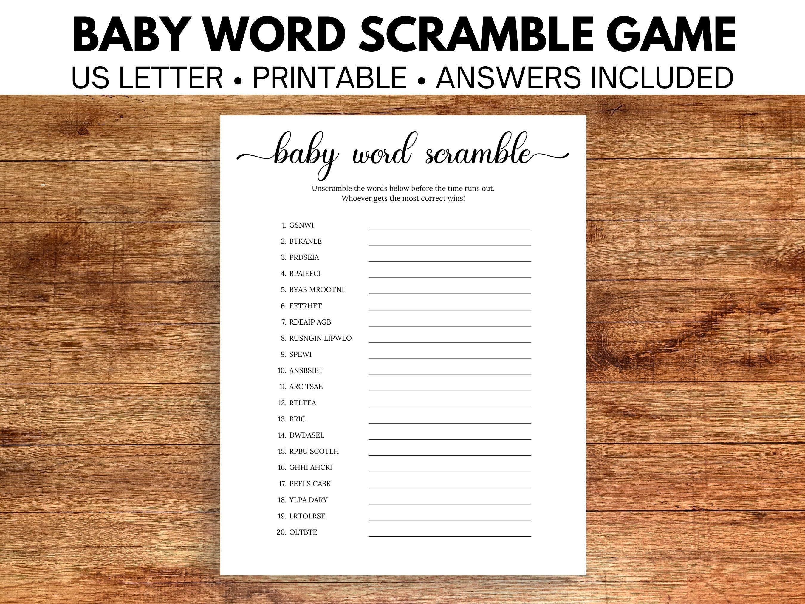 Baby Shower Word Scramble With Answer Key, Baby Shower Word Game, Baby ...