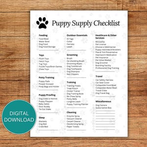 New Puppy Checklist, New Puppy Shopping List, Printable Puppy Checklist, New Puppy Checklist Printable