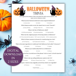 Halloween Trivia Game, Halloween Party Game, Halloween Group Game, Instant Download