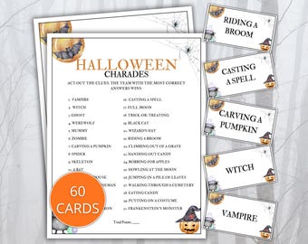 Halloween Charades, Halloween Party Game, Halloween Group Game, Halloween Game Night, Halloween Charades Cards
