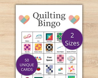Quilting Bingo, 50 Quilt Bingo Cards, Quilt Bingo Game, Quilt Guild Games, Quilting Retreat Game, Printable Quilting Bingo Game