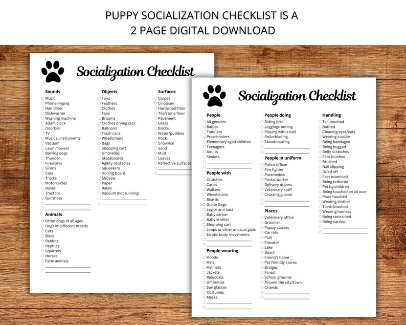 Puppy Socialization Checklist, Dog Socialization Checklist, Printable ...