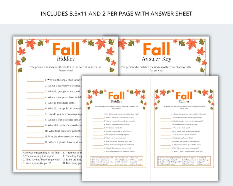 Fall Riddle Puzzle Fall Riddles, Fall Party Game, Fall Activities for Adults and Kids ...