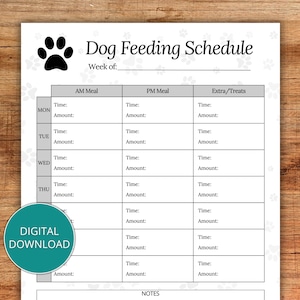 Dog Feeding Schedule, Dog Feeding Log, Dog Feeding Chart, New Puppy Feeding Chart, New Puppy Feeding Tracker