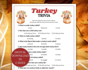Turkey Trivia Game, Thanksgiving Games for Family, Fun Thanksgiving Printable Game, Thanksgiving Trivia, Thanksgiving Quiz