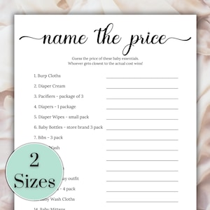 Name the Price Baby Shower Game Printable, Baby Pricing Game, Baby Items Pricing Game, Guess the Price Baby Shower Game, Baby Sprinkle Game