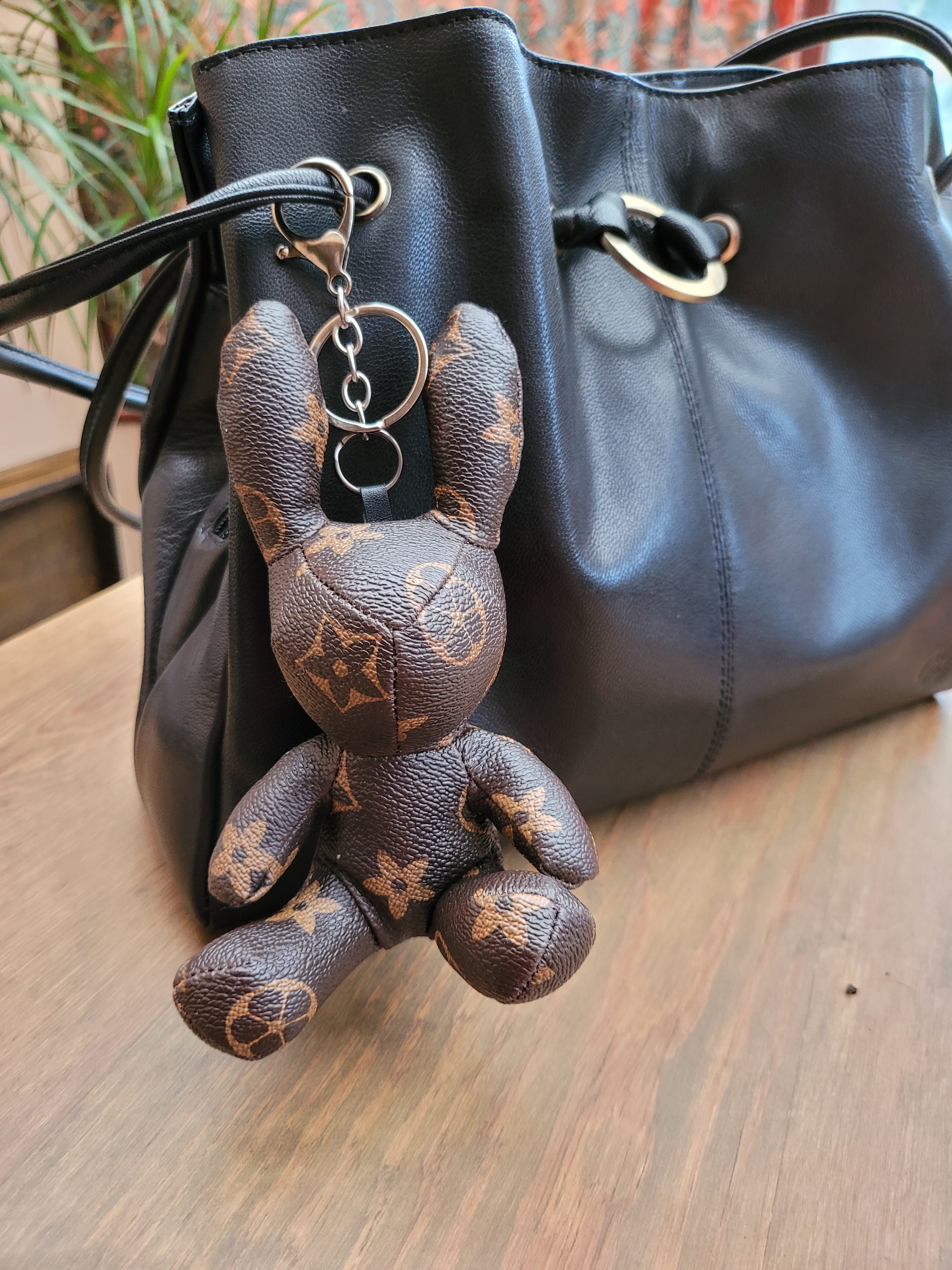 Little Luxuries Designs Teddy Bear Shaped Louis Vuitton Style Damier Keychain/Bag Charm (with Strap)