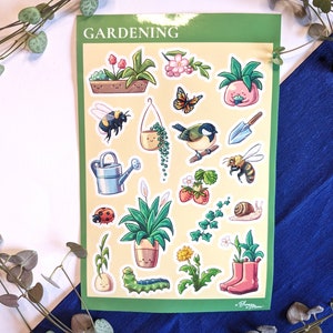 Garten Stickerbogen / Gardening / Birds  / Bees / Flowers / Gartenarbeit / Hobby / Frühling