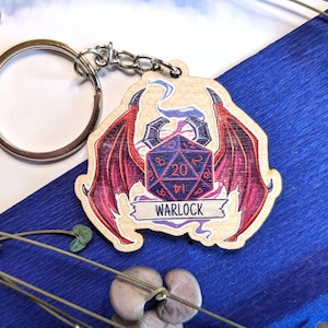 Warlock Pen en Papier sleutelhanger / PNP Sleutelhanger D20 Warlock DND Sleutelhanger Houten Sleutelhanger