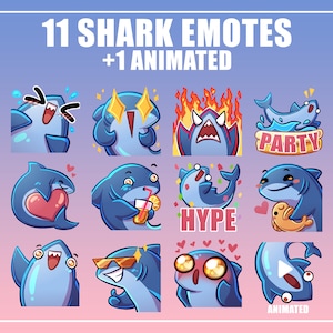 11 émotes de requin mignonnes + une animée / Émotes de requin / Twitch / Discord / drôle