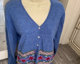 Cute Embroidered Soft Surroundings La Vie En Rose Blue Cardigan Sweater Size M