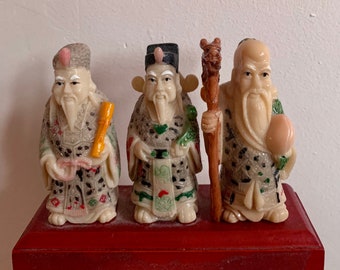Rare Collectables 4”Resin Chinese Feng Shui Good Fortune Fu Lu Shou Statues, Home Decor, Asian Decor, Mid Century Modern Set of 3
