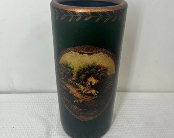 18" H Hand-Painted Cylinder Shape Umbrella Stand Vase, Classic Green