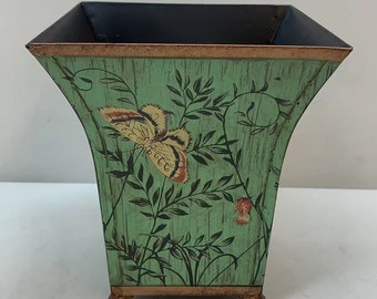 7&#39;&#39;H Small Hand-Painted Green Tole Bin & Orchid Planter