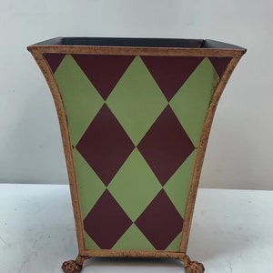 10&#39;&#39;H Middle-Size Hand-Painted Red and Green Harlequin Tole Bin & Orchid Planter
