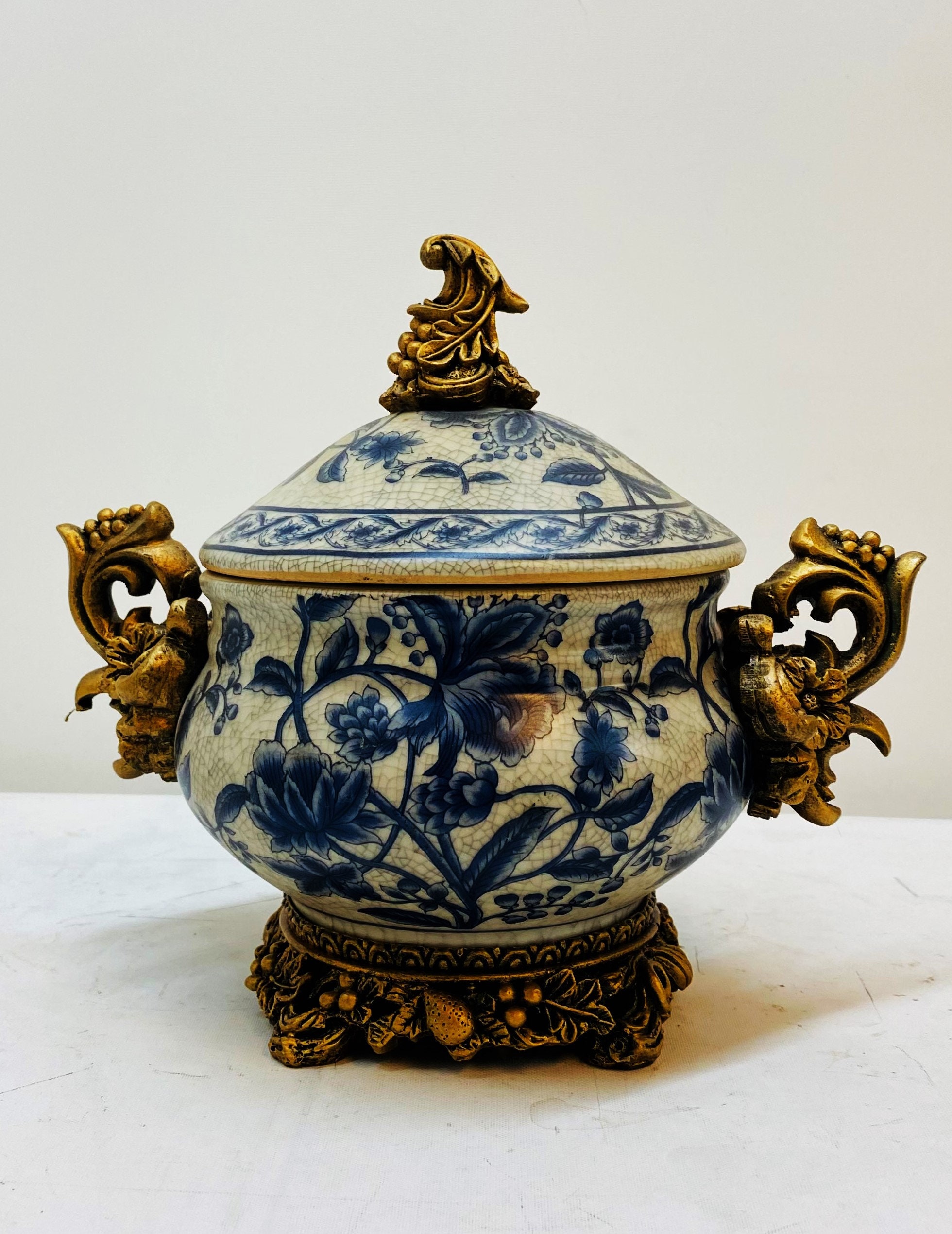Exquisite Ceramic Jewelry Box With Lid, Handles, and Pedestal Etsy