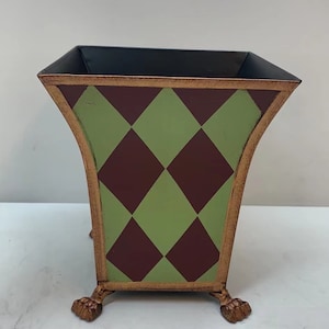 7&#39;&#39;H Small Hand-Painted Red and Green Harlequin Tole Bin & Orchid Planter