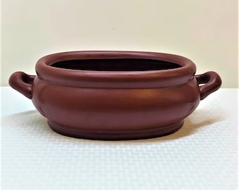 15"L Burgundy Red Ceramic Bin/Planter with Handles