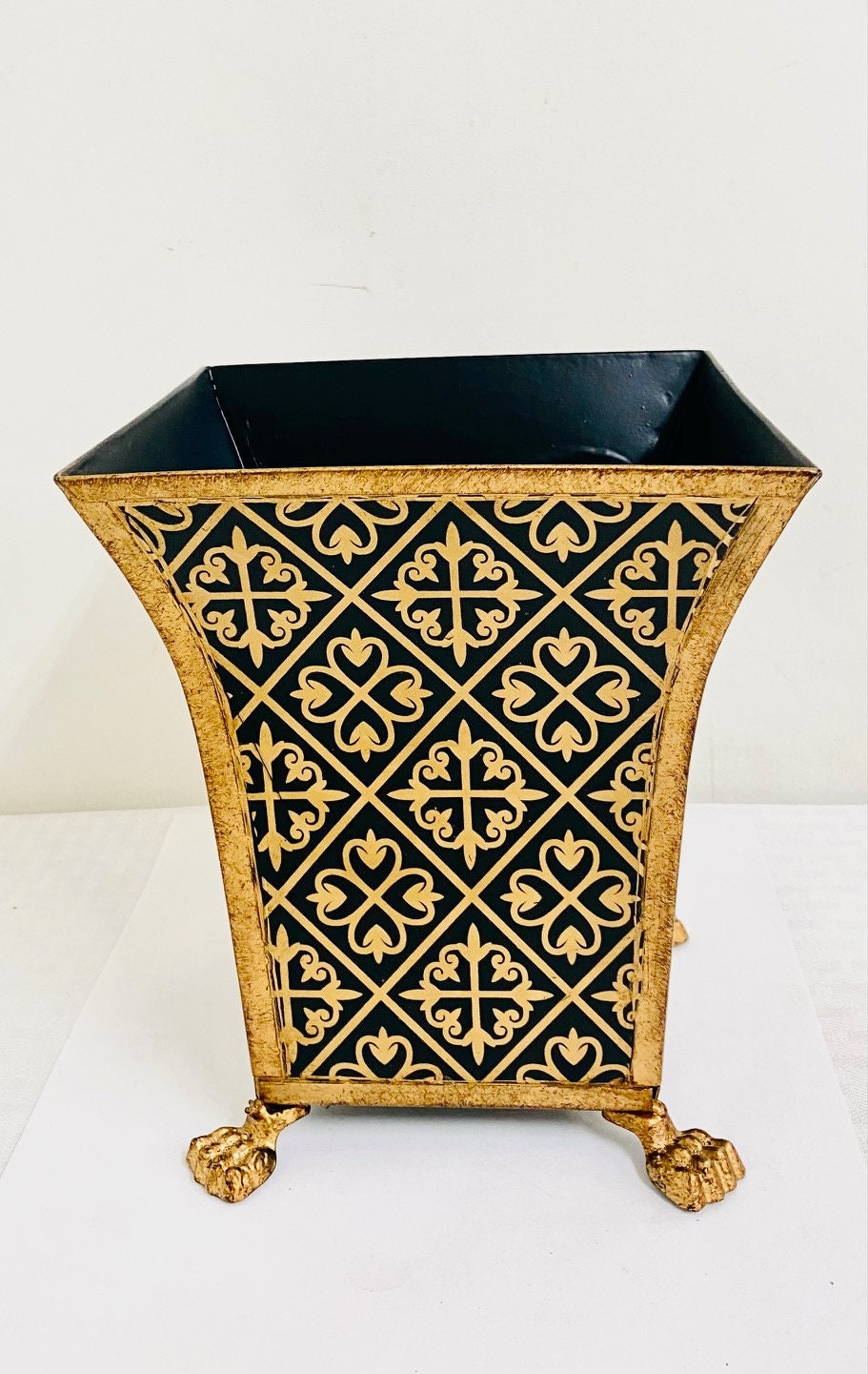7''H Small Hand-Painted Black Tole Bin & Orchid Planter